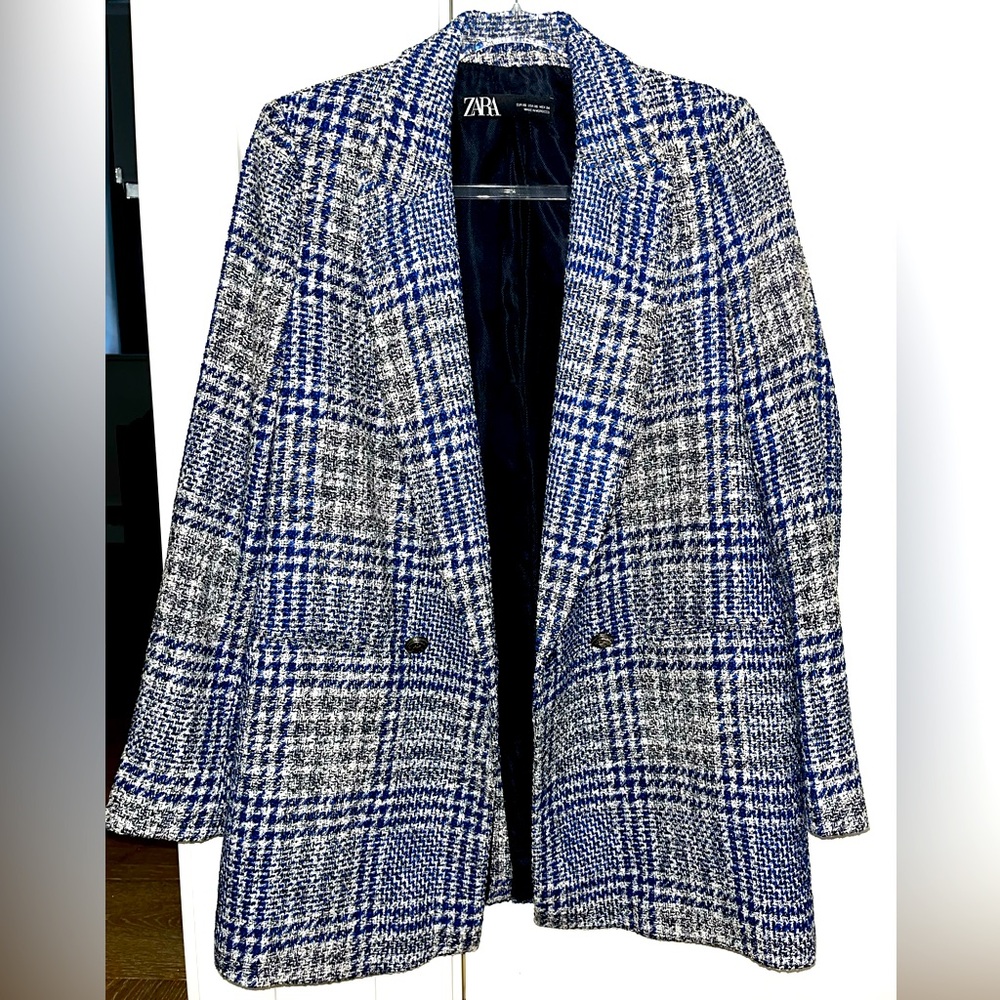 ZARA Blue Tweed Blazer sz XS